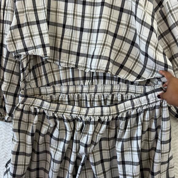 Asos Curve Flannel Check Button Down Open Back Balloon Sleeve Skater Dress Sz 24 - Picture 6 of 13